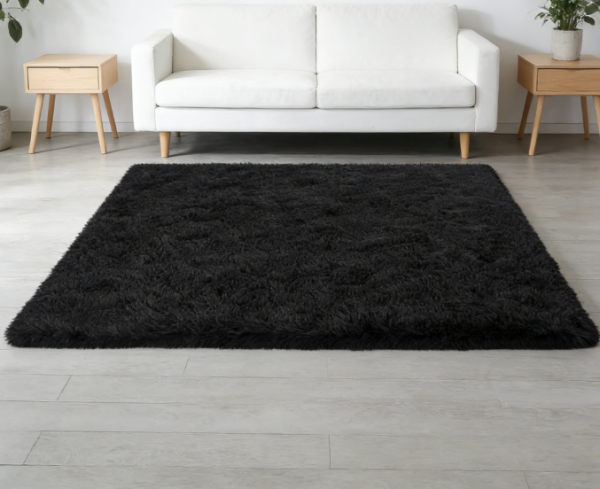 Black Ultra-Soft Shag Rug,  Fluffy & Thick | Ideal for Living Rooms, Bedrooms, Dorms, Kids' Rooms