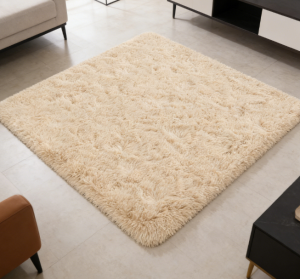 Beige Modern Fluffy Shag Rug, Plush, Soft Touch | Ideal for Bedrooms, Living Rooms, Children's Rooms, and Nurseries