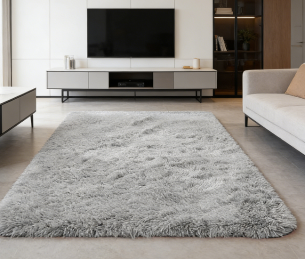 Gray Ultra-Soft Indoor Shag Rug, Fluffy, Plush Texture | Suitable for Living Rooms, Children's Bedrooms, and Nurseries