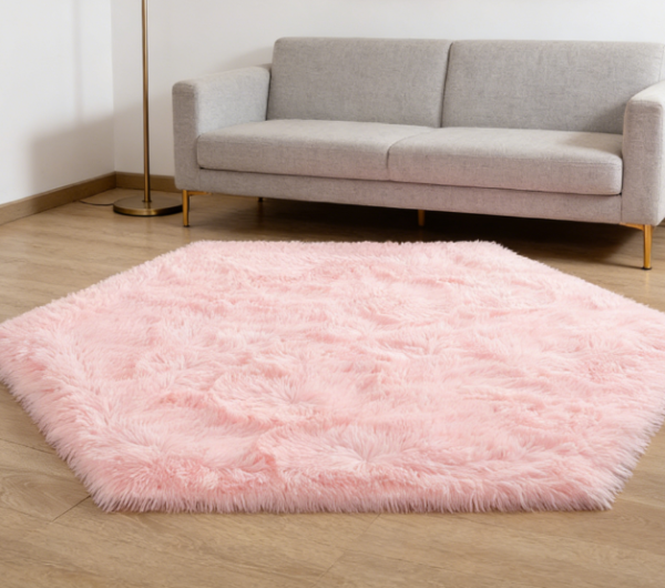 Pink Hexagonal Plush Rug, Ultra-Soft & Fluffy | Designed for Children's Rooms, Princess Tents, and Teen Girls' Bedrooms