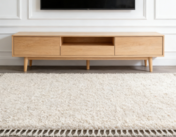 Bohemian Cream-Colored Shag Rug with Tassels, Solid-Color Modern Design | Easy to Clean | Suitable for Living Rooms, Bedrooms, and Kitchens