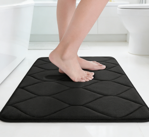 Non-Slip Memory Foam Bath Mat, 24x16 cm (Black) | Super Soft & Absorbent | Machine Washable | Suitable for Shower Areas and Bathroom Floors