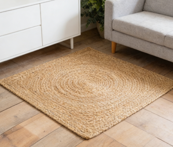 Hand-Woven Reversible Jute Rug, 3cm Round, Natural Color | Suitable for Living Room Doormats, Kitchens, & Entryway Decor